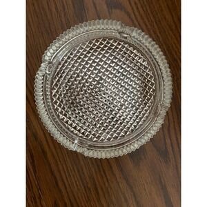 Vintage Round Glass Ashtray Hobnail Diamond Cut Clear 7 Inch Mid Century Modern